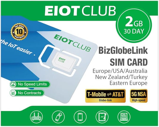 EIOTCLUB Europe SIM Card - 2GB/30Days, 5G/4G Business Travel SIM Card for Europe and Australia/New Zealand/Turkey/US, Prepaid Data SIM for Mobile Phone, Router, Hotspot (No Roaming Charges)