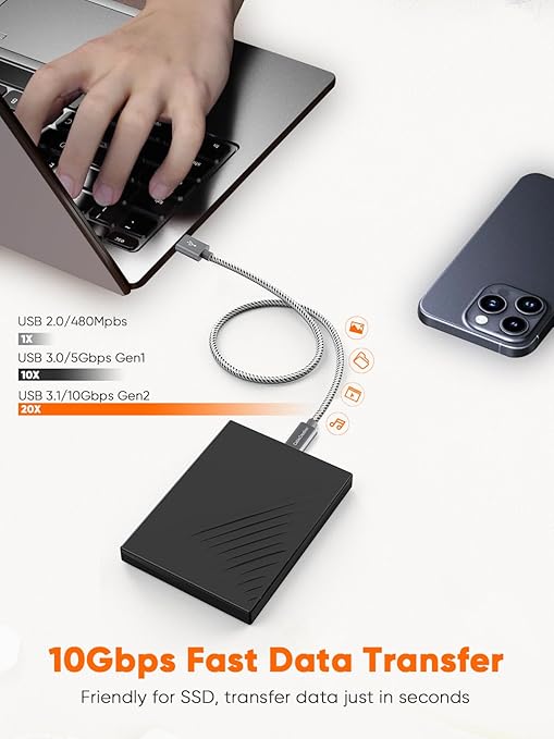 CableCreation USB A to USB C Cable 5FT, 10Gbps USB C to A USB 3.2 3.1 C Data Cable, Android Auto 3A Fast Charge Cord for Type C External SSD MacBook iPad, Galaxy S24/S23+, iPhone 15/iPhone 16+