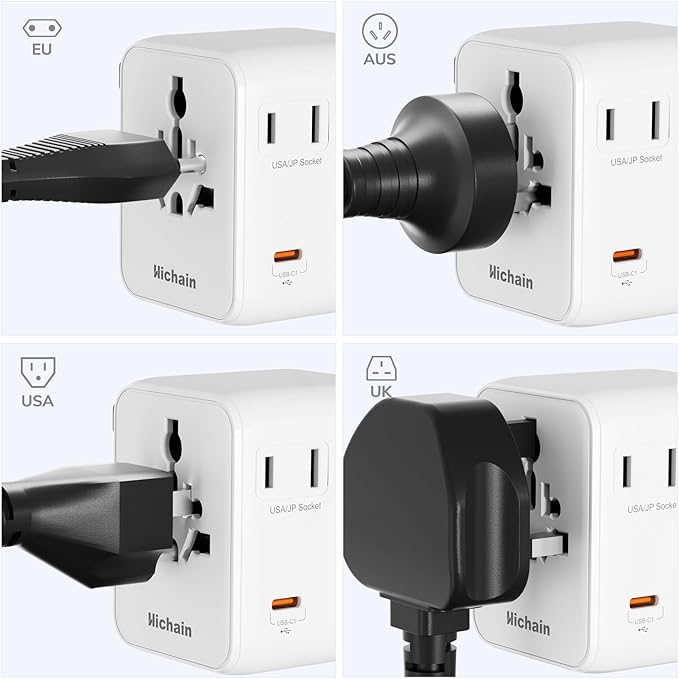 Hichain 35W 7-in-1 Universal Travel Adapter, Adapter for Europe Plug Fast Charging Universal Power Adapter Block, GaN Travel Adapter Worldwide Portable International Travel Plug Compact Size