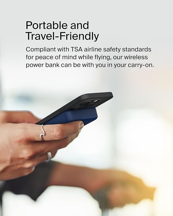 Belkin Portable Charger, Wireless Power Bank 15W 10000 mAh w/ Qi2, MagSafe Charger + Built-in Pop-up Kickstand - Compatible w/iPhone 17, Air, Pro, Pro Max, Google Pixel 10, etc. - Blue