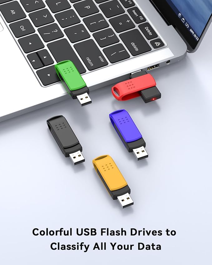 KEXIN 128GB Flash Drive 5 Pack Thumb Drive Bulk 128 G Swivel USB 2.0 Memory Stick for Data Storage