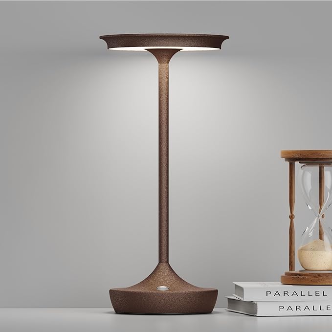 LED Rechargeable Cordless Table Lamps, Portable Outdoor Battery Operated Table Light 3 Color Stepless Dimming Table Lamp with Memory Function for Patio Restaurant Dining Room Rust