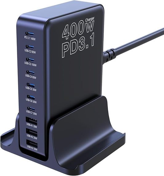 CHIPOFY 400W USB C Charger, GaN Compact 10-Ports PD3.1 140W PPS 45W QC20W Super Fast Charging Station for MacBook Laptop, iPad, iPhone 16/Pro/15/14, Samsung Galaxy S24/S23, Steam Deck and More