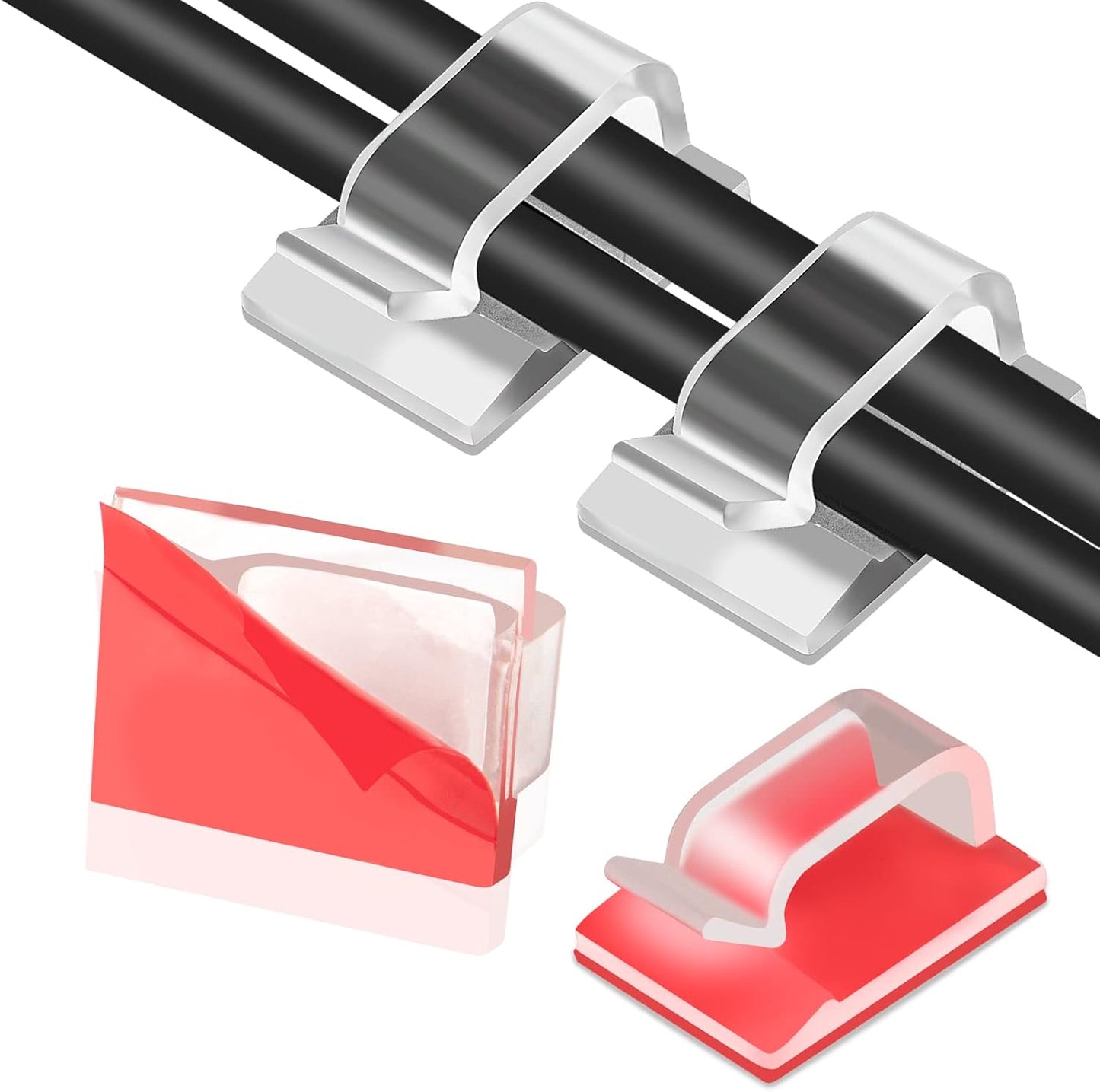 Adhesive Cable Clips Clear (45 PCS, Small), Upgraded Christmas Outdoor Light Clips, Wire Holder Cord Organizer for Cable Management Under Desk