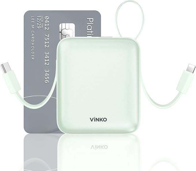 VINKO Small Portable Charger, 22.5W Fast Charging Mini Power Bank 10000mAh with Built-in Cables LED Display, Travel Essential USB-C Battery Pack Compatible with iPhone,Samsung,Android (Green)