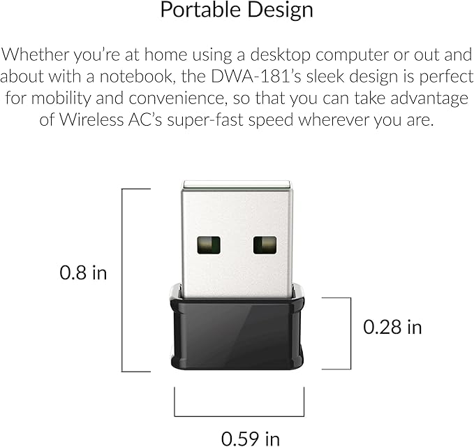 D-Link USB WiFi Adapter Dual Band AC1300 Wireless Internet for Desktop PC Laptop Gaming MU-MIMO Windows Mac Linux Supported (DWA-181-US)