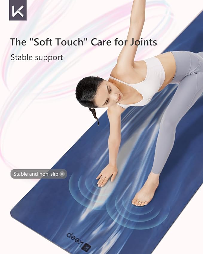 KEEP Professional Yoga Mat with Strap for Men and Women, 5mm Heavy High-Density Natural Rubber Mat for Premium Material Superior Grip, Non-Slip, Eco-Friendly 72"x26" Exercise Mat