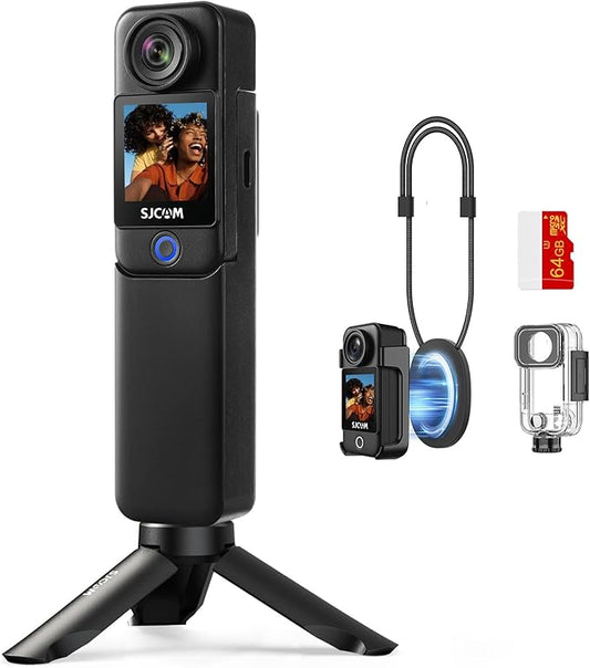 SJCAM C300 Vlogging Combo, 4K Pocket Action Camera,7Hour Power,6-Axis Stabilization,Dual-Touch Screen 154° Wide FOV Video Body Camera,Waterproof,Live Streaming,with Tripod Kits,64G Card,Black