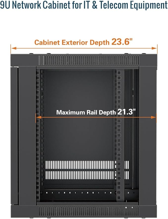 Tecmojo 9U Wall Mount Rack Cabinet, Heavy-Duty 176 Lbs High Load Capacity, 19” Enclosed Server Network Rack with Mesh Door, 23.6” Deep – Elite Collection