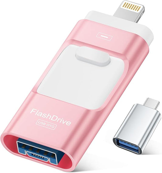 MFi Certified 256GB iPhone Flash Drive, Photo Stick Memory Stick for iPhone iPad, USB Thumb Drive for Photos Videos Transfer & Backup, External Storage Compatible for iPhone/Android/PC/Mac (Pink)