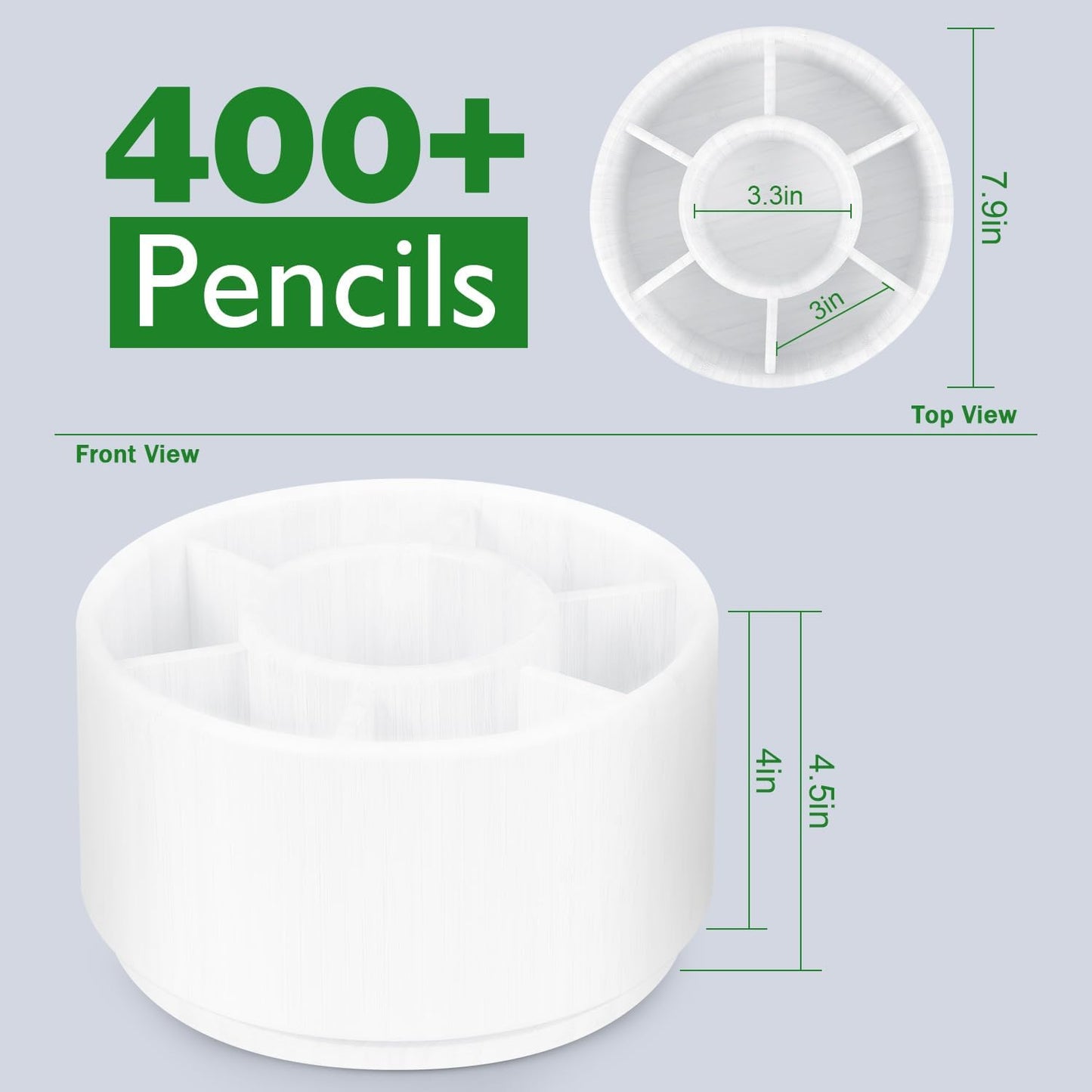 Bamboo Rotating Round Art Supply Organizer, Pencil Holder Desk Organizer with 7 Compartments, Office Supplies Desktop Storage Caddy for Colored Pencils(white)