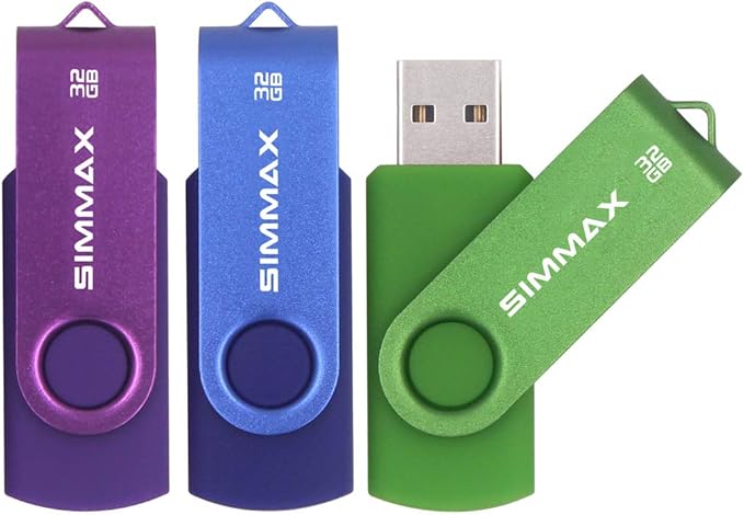 USB Flash Drives 3 Pack 32GB Memory Stick Swivel Design USB 2.0 Flash Drive Thumb Drive Zip Drives (32GB Purple Blue Green)