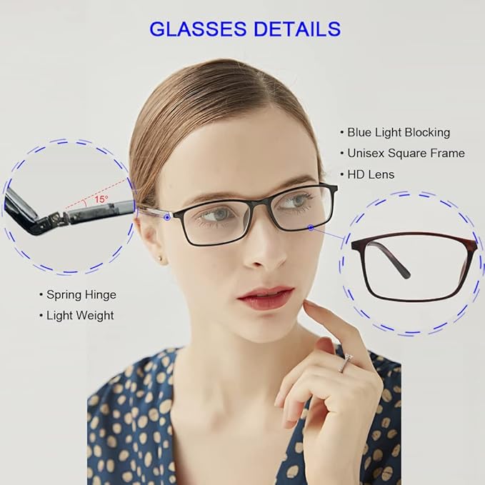 Professional Reading Glasses for Men/Women, Blue Light Blocking Computer Readers with Spring Hinges for Glare and UV Protection