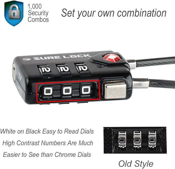 SURE LOCK TSA Compatible Travel Luggage Locks, Inspection Indicator, Easy Read Dials TSA Approved with Zinc Alloy