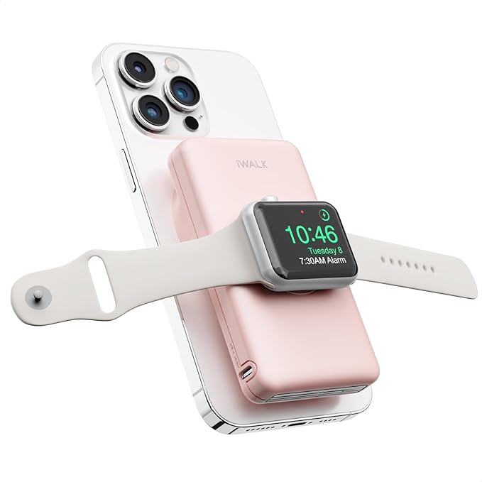 iWALK Magnetic Wireless Power Bank with iWatch Charger,10000mAh PD Fast Charging Portable Charger Compact Battery Pack Compatible with iPhone 17/16/15/14/13/12 Series,Apple Watch Ultra/8/7/6/5/4