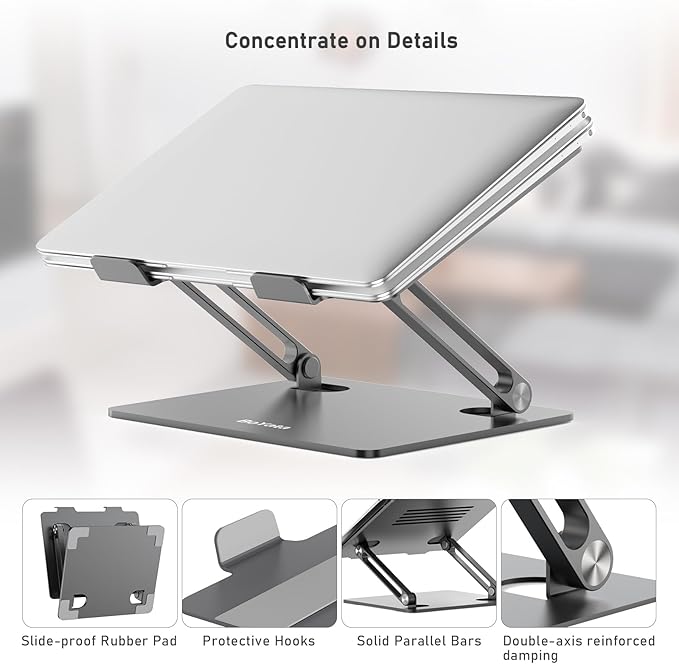 BoYata Laptop Stand, Adjustable Laptop Riser Ergonomic Computer Stand for Desk, Laptop Holder Compatible for MacBook Pro/Air, Surface Laptop and Other Laptops up to 15 Inches-Space Gray