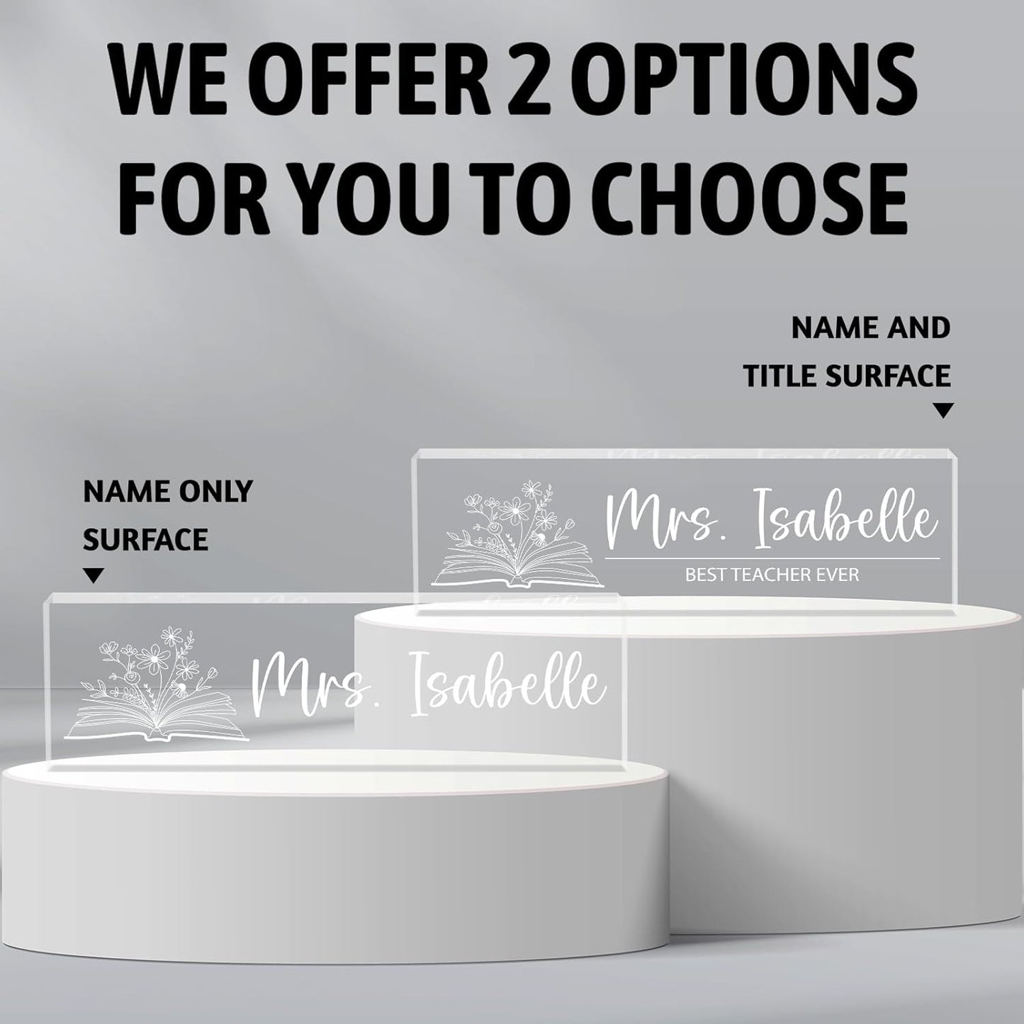 Personalized Desk Name Plates, Acrylic Engraved Teacher Name Plate for Desk, Custom Office Gifts & Desk Decor for Women Men, Back to School Teacher Appreciation Gifts