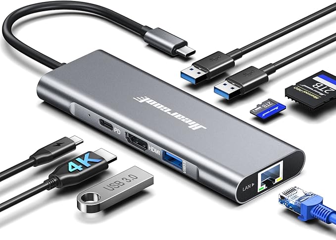 Hiearcool USB C Hub Ethernet,4K@60 USB-C to HDMI Hub,8in1 Multi-Port USBC Adapter Type C Dock Dongle Compatible for MacBook Pro Air iPad Dell Lenovo
