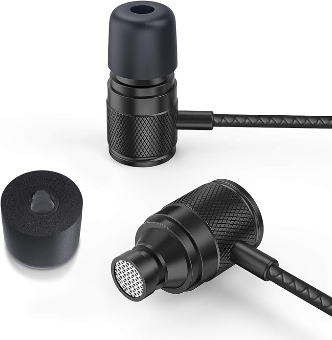 LUDOS Ultra Wired Earbuds in-Ear Headphones, 5 Years Warranty, Earphones with Microphone, Noise Isolating Ear Buds, Memory Foam for iPhone, Samsung, School Students, Kids, Women, Small Ears - Black