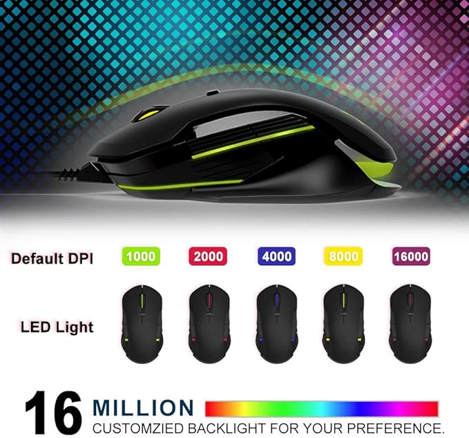 2.4G Wireless/Wired Gaming Mouse Portable Ergonomic Game Mice with USB Receiver, 16000 DPI Optical Sensor, 8 Programmable Buttons for Laptop, Notebook, PC Computer, MacBook
