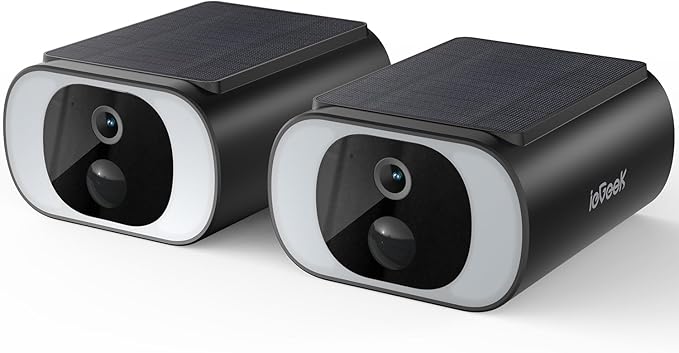 ieGeek S1 2-Pack Solar Security Cameras Wireless Outdoor, 2K 2.4Ghz WiFi Home Surveillance Camera with Embedded Solar Panel, AI Motion Sensor, Smart Alarm, Color Night Vision, Works w/Alexa