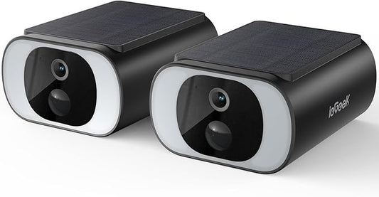 ieGeek S1 2-Pack Solar Security Cameras Wireless Outdoor, 2K 2.4Ghz WiFi Home Surveillance Camera with Embedded Solar Panel, AI Motion Sensor, Smart Alarm, Color Night Vision, Works w/Alexa