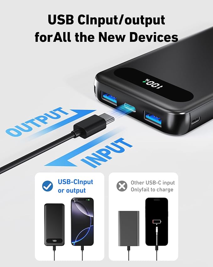 VANYUST Portable Charger, 22.5W 10000mAh USB-C in & Out Power Bank Fast Charging, PD 3.0+QC 4.0 LED Display Phone Battery Pack Compatible with iPhone 16 15 14 13 Pro Samsung S23 Google iPad Tablet etc