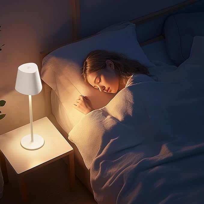 Kakanuo Cordless Table Lamp, Battery Operated Lamp, Portable Desk Lamp, Wireless Rechargeable Lamp, 3 Color Stepless Small Table Lamp for Restaurant, Bar, Party, Camping and Bedroom - White