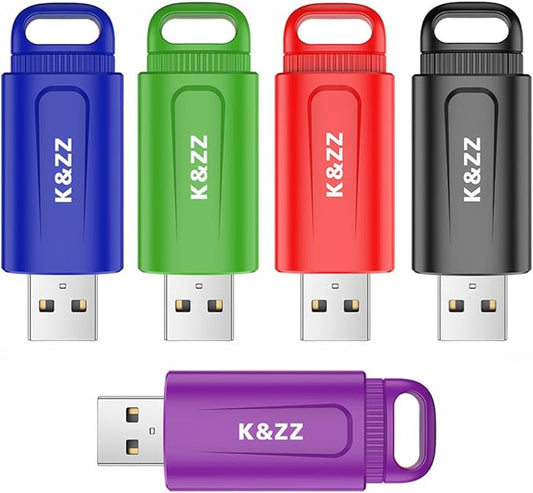 K&ZZ 64GB Flash Drive 5 Pack USB Flash Drives 64 GB Thumb Drive Retractable USB 3.0 Drive Memory Stick Jump Drives Multipack 64G 3.0 (5 Colors: Black Red Blue Green Purple)