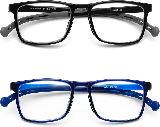 DOOViC 2 Pack Reading Glasses for Women Men TR90 Flexible Lightweight Anti Eyestrain Blue Light Blocking Computer Readers
