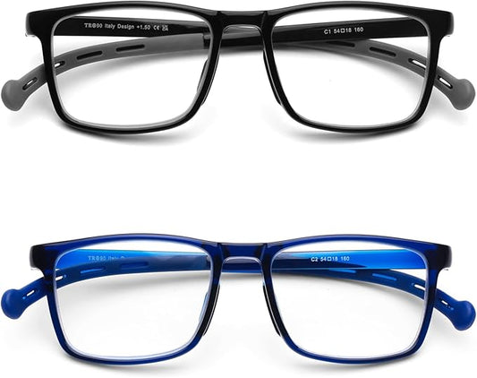 DOOViC 2 Pack Reading Glasses for Women Men TR90 Flexible Lightweight Anti Eyestrain Blue Light Blocking Computer Readers