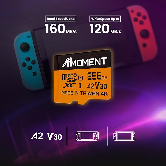 MMOMENT 256GB Micro SDXC Card, A2, UHS-I, U3, V30, Class 10 Compatible, Read Speed Up to 160 MB/s, Write Speed Up to 120 MB/s, SD Adapter Included