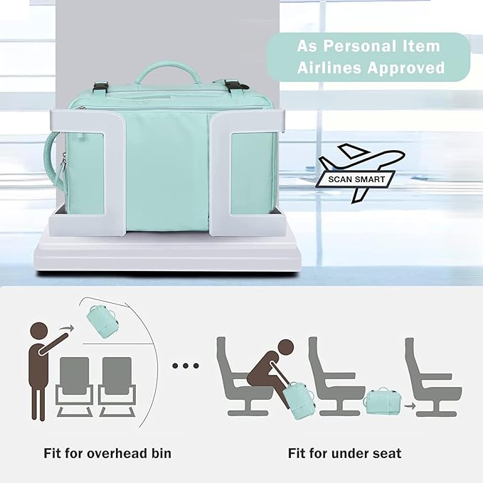 Hanples Large Travel Backpack for Women as Person Item Flight Approved, 35L Carry on Backpack, 17 Inch Laptop Backpack, Waterproof Backpack,Casual Bag with 2 Toiletry Bags (Mint Green)