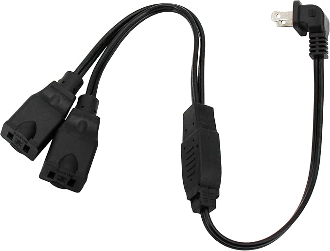 Extension Cord Splitter,1.64FT Short Extension Cord,2 Prong Flat Plug,Power Y-Splitter Cable Right Angled Polarized Plug for Christmas Lights,Home Decor,Office,Black