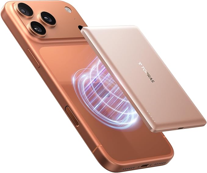 TORRAS MiniMag Power Bank, Ultra Slim 5,000mAh Wireless Portable Charger with USB-C Cable, Fast Charging iPhone Air MagSafe Battery Pack, Compatible Charger for iPhone 17/16/15/14/13/12, Desert Gold
