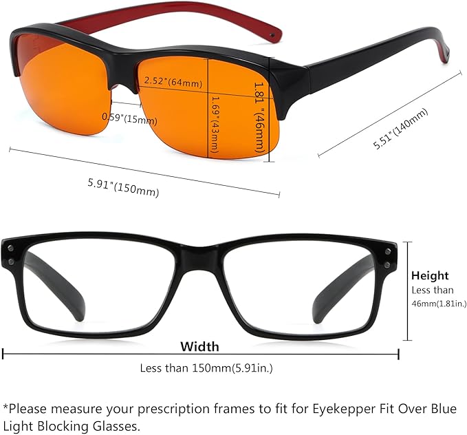 Eyekepper 100% Anti-Blue Light Blocking Fitover Glasses Wear Over Computer Glasses With Amber Lens