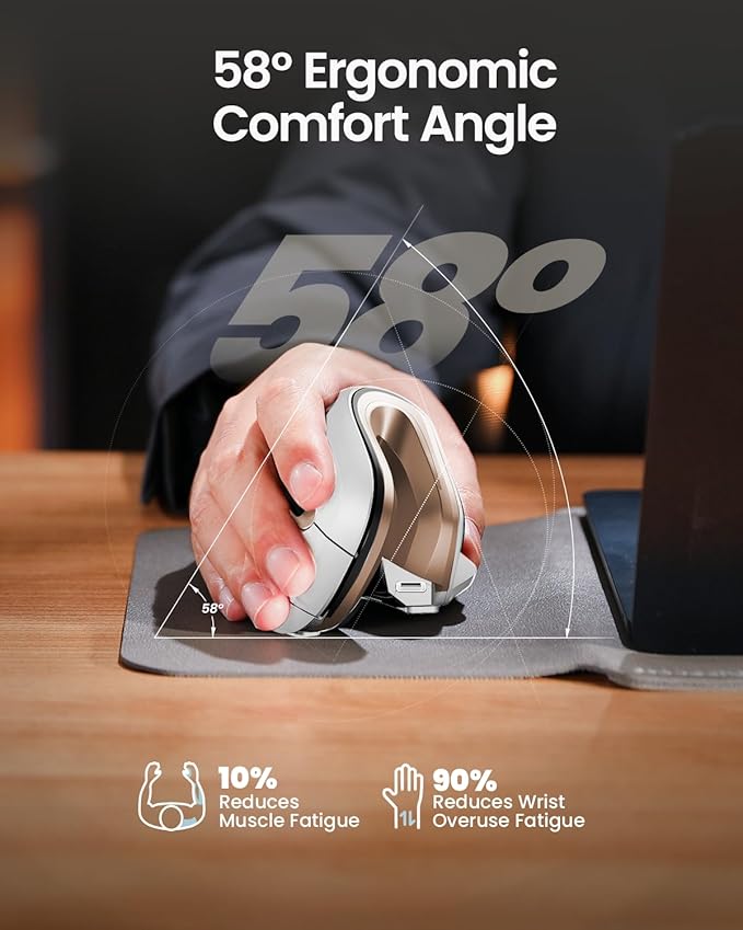 ProtoArc Ergonomic Mouse, EM11 NL Bluetooth Rechargeable Wireless Vertical Mouse, 3 Multi-Device Connectivity for Computer/PC/Laptop, 2.4GHz Optical Mice for Windows, Mac OS, White Gold