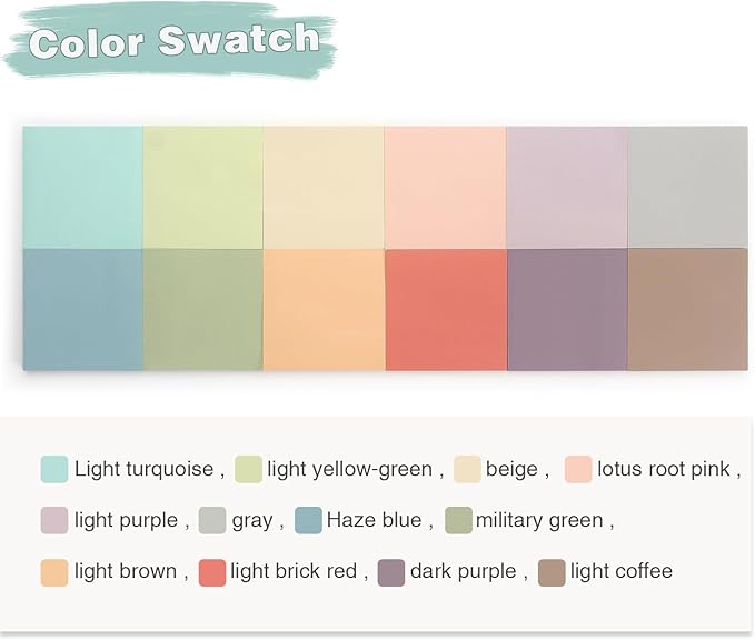 Sticky Notes 3x3 Inch, 12 Pack, 12 Assorted Vintage Color Self-Stick Notes Pads, 50 Sheets/Pad, Perfect for Office, School, and Home Organization