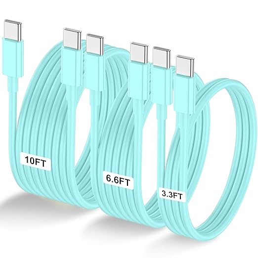 3-Pack Green [3.3FT+6.6FT+10FT] 60W USB C to USB C Cable, Type C Fast Charging Cable for iPhone Air 17 16e 16 15 Pro Plus Pro Max，for Galaxy S25, for iPad Pro/Air/mini, for MacBook Pro/Air and More
