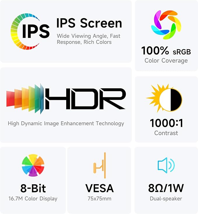 qaf 18.5 Inch Portable Monitor - 100Hz 1080P FHD IPS HDR Display- 100% sRGB - Frameless Gaming/Travel Second Monitor for Laptop/PC/Mac/PS5/Xbox - VESA Mount & Built-in Speakers - Black