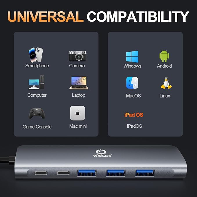 USB C Hub, 8 in 1 USB C Docking Station with 4K HDMI, 3 USB 3.0 Ports, Type-C Port, 100W PD, SD/TF Card Reader, Laptop Docking Station Compatible for MacBook Pro/Air, Dell XPS, HP, Chromebook