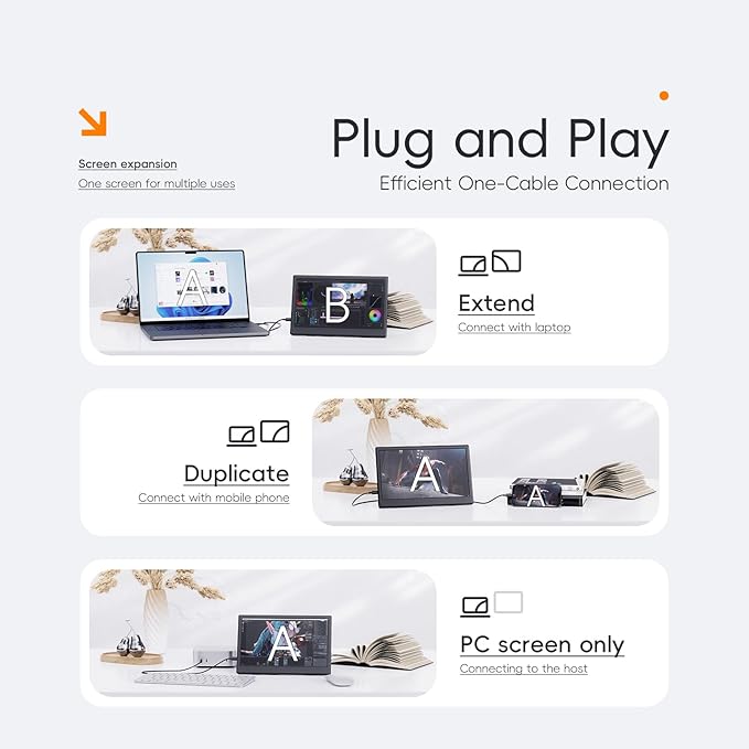 Portable Monitor, 11.6" HDMI USB-C IPS External Screen Small, Built-in Dual Speakers Gaming for Laptop PC, Plug & Play,Lightweight Small Monitor for On-The-Go Use,Black