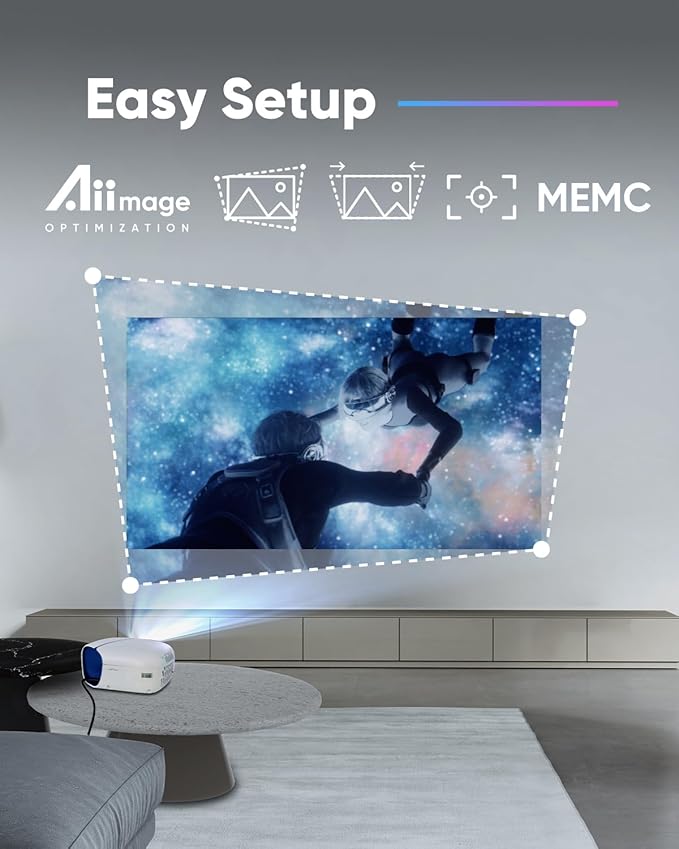 NOMVDIC L500 1080P Laser Projector, 500 Lumens, Portable Triple Laser Projector, Mini Projector with WiFi and Bluetooth, 180" Big Screen, Built-in Speaker, MEMC, H/V Keystone, Auto Focus