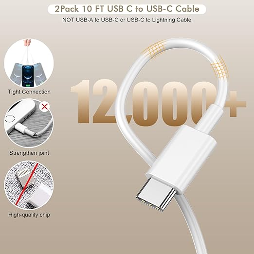 iPhone 16 15 Charger Fast Charging, 2Pack 10FT Extra Long USBC to C Cable Cord with 20W Apple iPad USB C Fast Charger USB C Wall Charger Block for iPhone 16/16 Plus/16 Pro/16 ProMax/15/15 ProMax/iPad