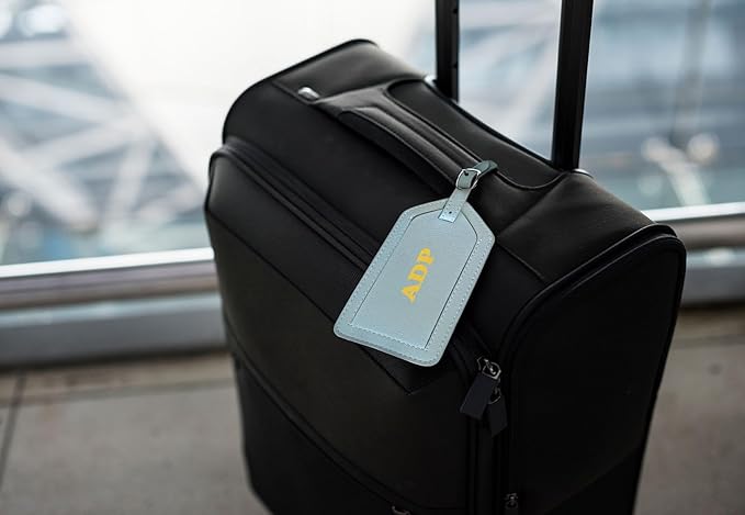 Personalized Monogrammed Chambray Leather RFID Passport Wallet and 2 Luggage Tags