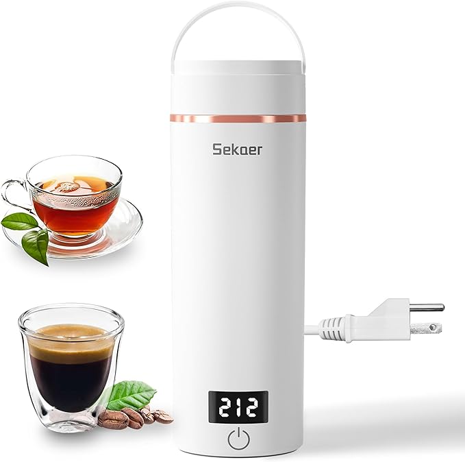 Sekaer Travel Portable Electric Kettle, Small Tea Kettle Coffee Mini Hot Water Boiler, 400mL & 304 Stainless Steel, with 4 Variable Presets and Auto Shut-Off SKE-840W