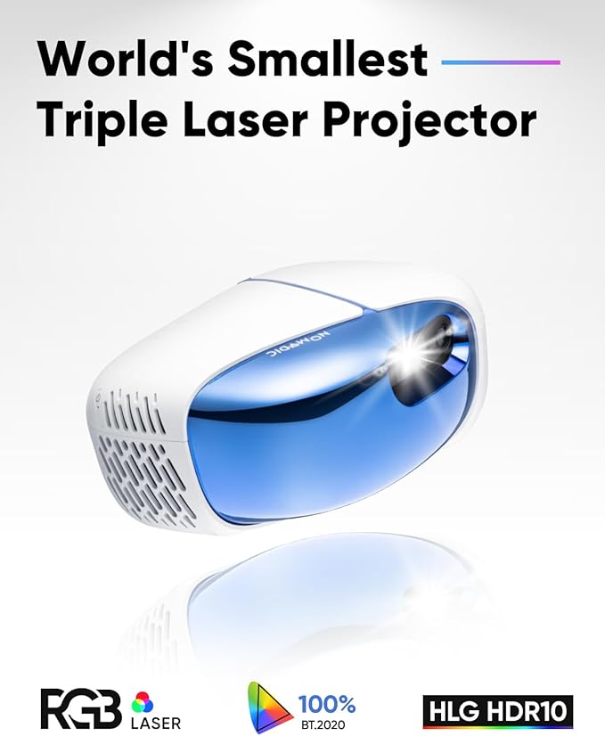 NOMVDIC L500 1080P Laser Projector, 500 Lumens, Portable Triple Laser Projector, Mini Projector with WiFi and Bluetooth, 180" Big Screen, Built-in Speaker, MEMC, H/V Keystone, Auto Focus
