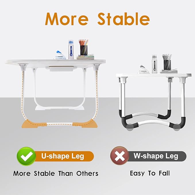 Amaredom Laptop Bed Desk Tray Bed Table, Foldable Portable Lap Desk Notebook Stand Reading Holder with Storage Drawer and Cup Holder for Eating Breakfast on Bed/Couch/Sofa-White Maple