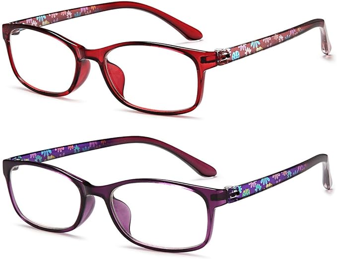 EYEURL 2 Pack Reading Glasses for Women Blue Light Blocking Computer Reader 1.50 Rectangular Frames Lightweight TR90 Flexible Eyeglasses Anti Glare UV Ray Eyestrain