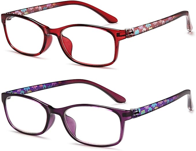 EYEURL Blue Light Blocking Readers for Women - 2 Pack Ladies Computer Reading Glasses +2.5 Fashion Rectangular Frames Prescription Magnification